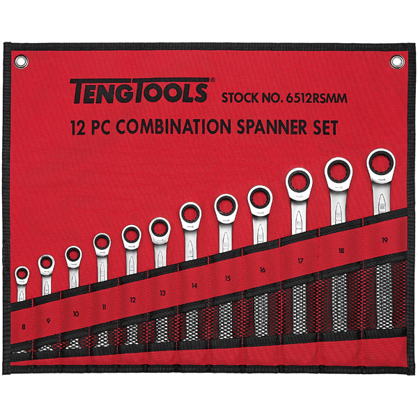 12 Piece Ratcheting Combination Spanner Set (Tool Roll)